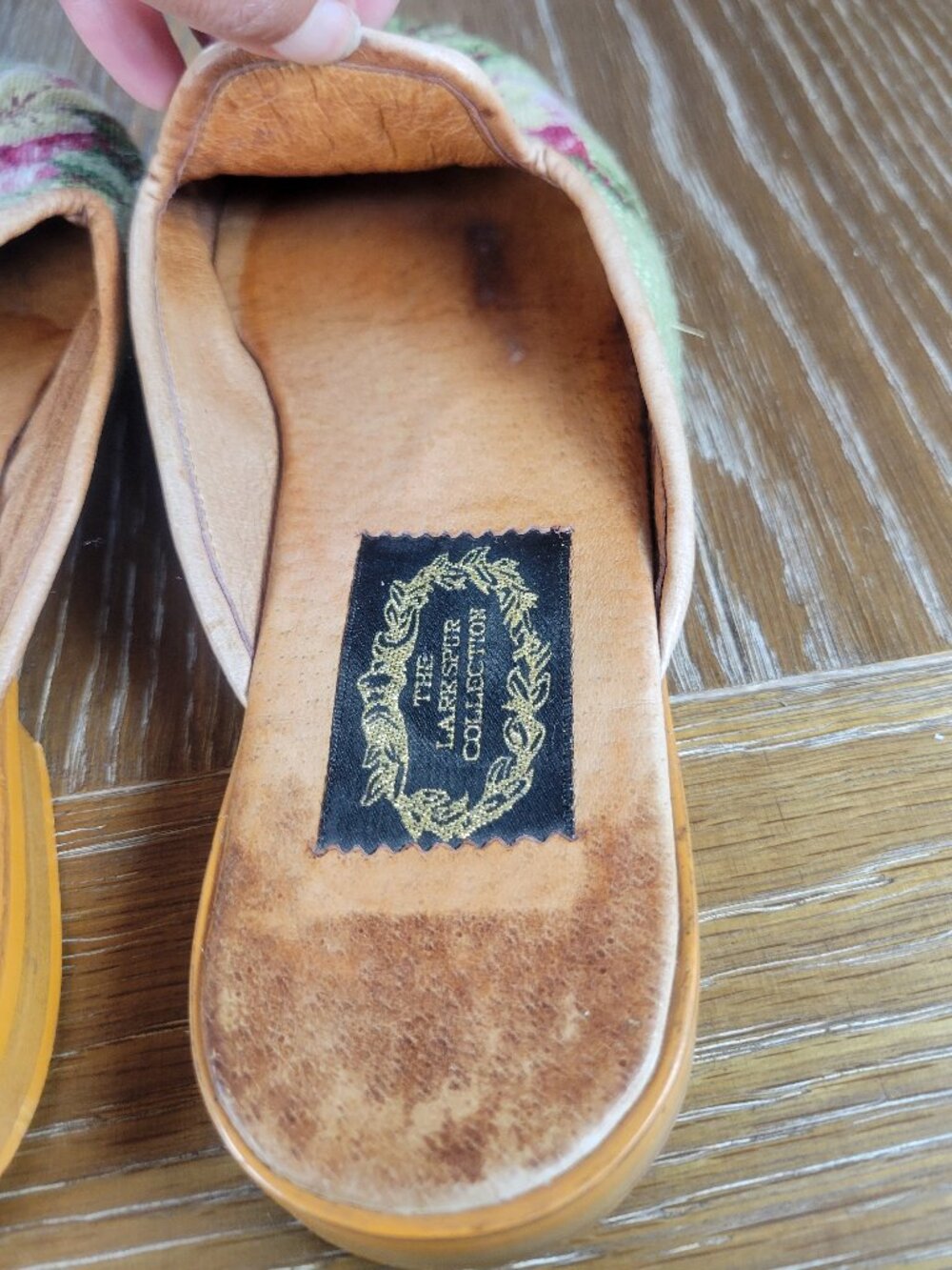 The Lawrence Collection Floral Needlepoint Belgian Style Leather Slipper Loafers - Picture 6 of 10